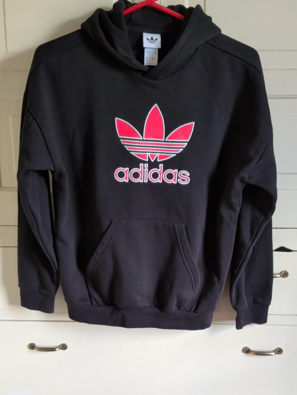 adidas Black Hoodie with Red Trefoil and Logo